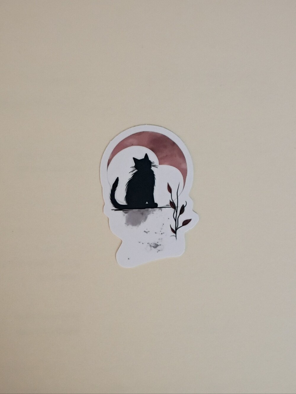 10/$10 Stickers Decal - Black Cat In Hear Shape Under Tan Colored Crescent Moon